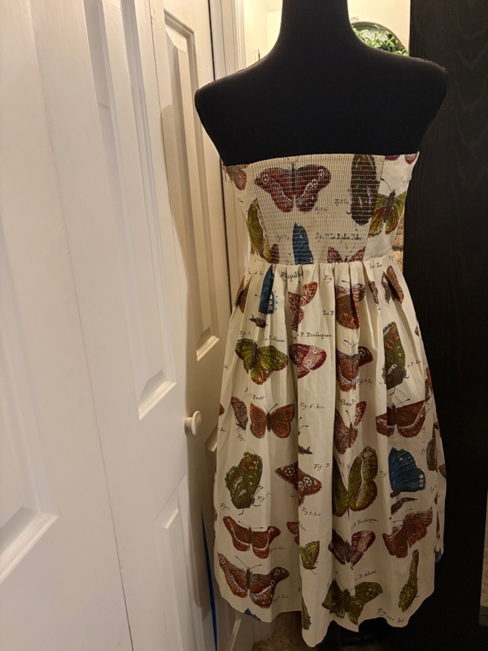 Maeve Cream Strapless Midi Dress with Multicolored Butterfly Print - Picture 2 of 8